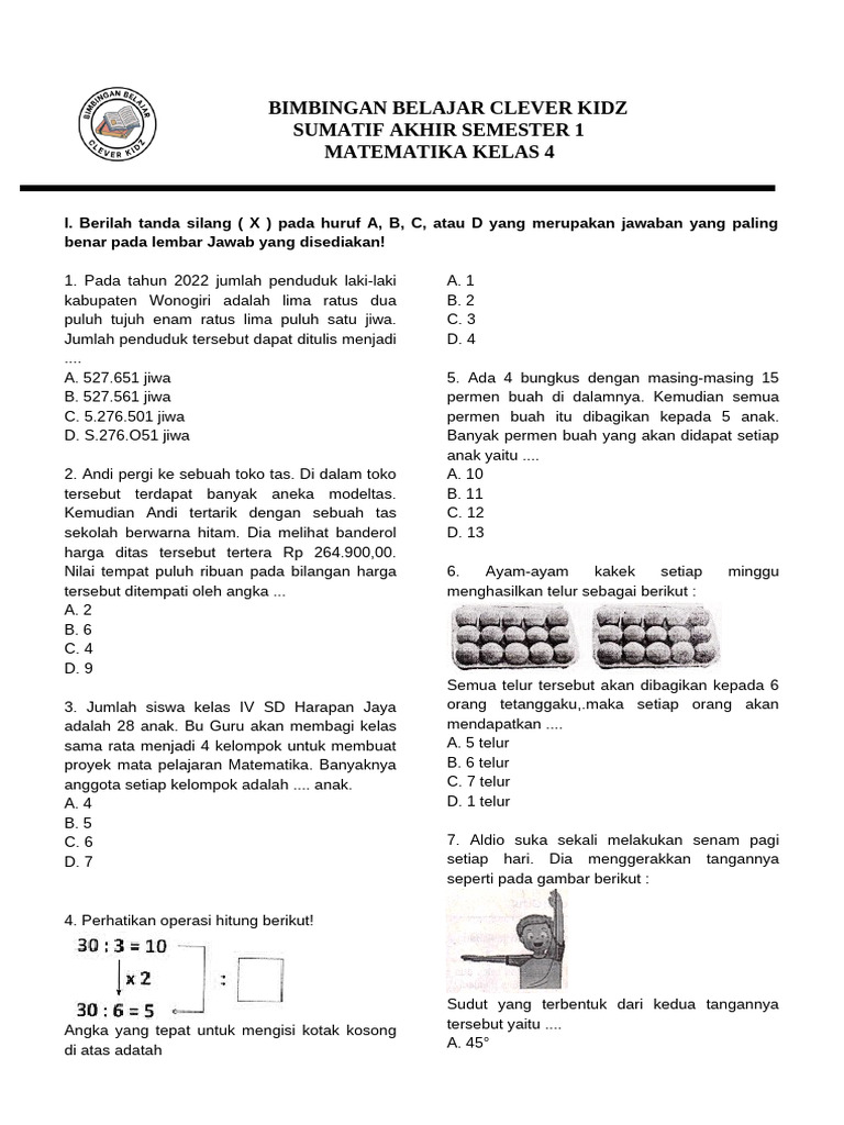 Soal Matematika Kelas 4 Semester 1 | PDF