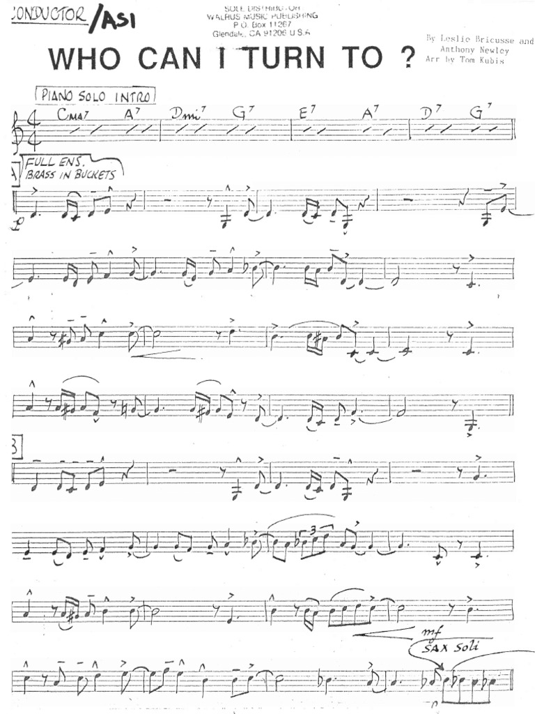 ボーカル　ビッグバンド譜面：WHO CAN I TURN TO? Who Can I Turn To (When Nobody Needs Me) sheet music for voice