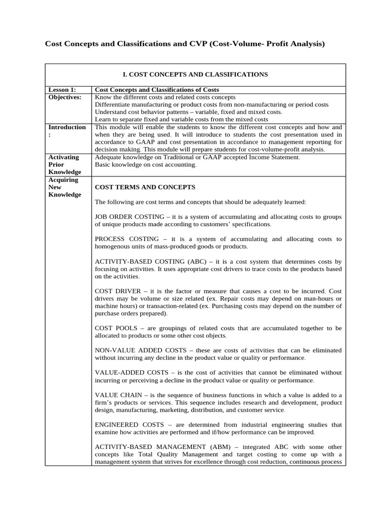 Cost Classification & CVP - Analysis - Materials | PDF | Business ...