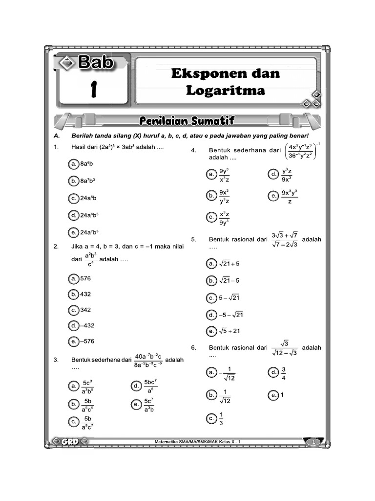 01 Bab 1 Matematika Kelas 10 | PDF