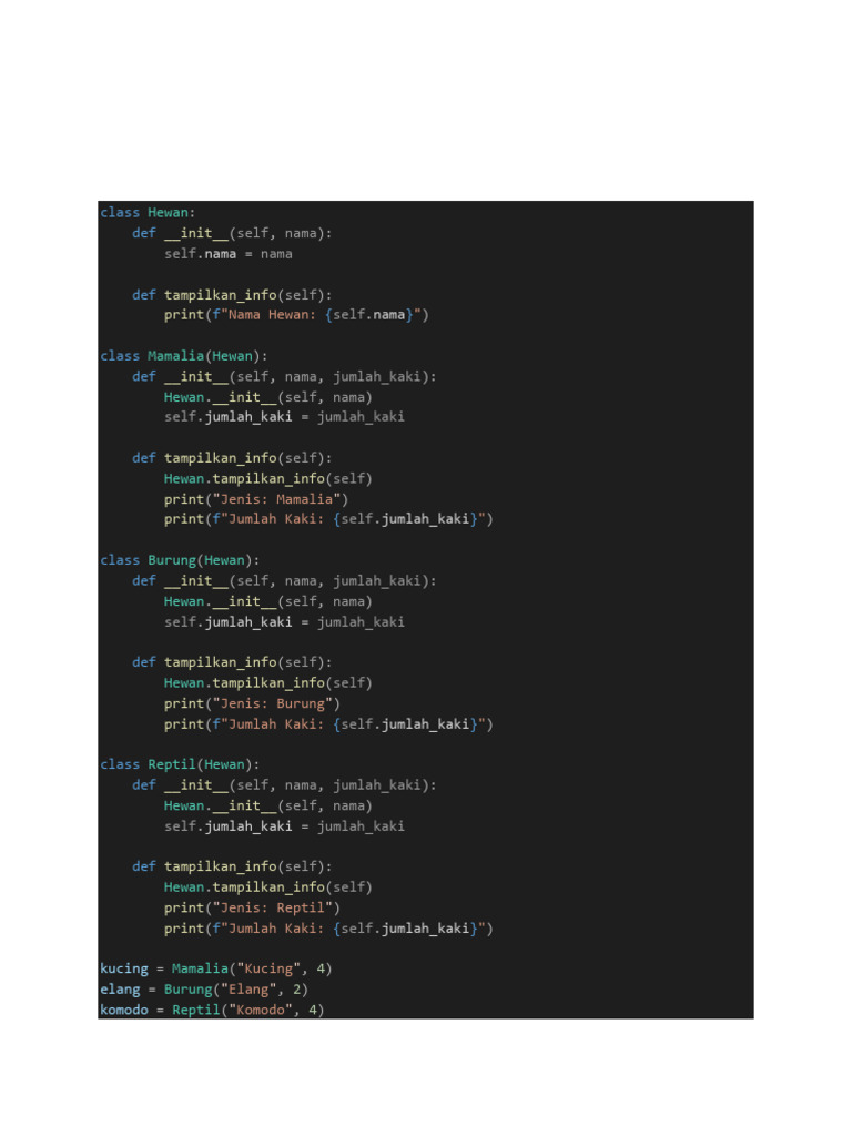 Kelas Hewan dan Subkelas dalam Python | PDF