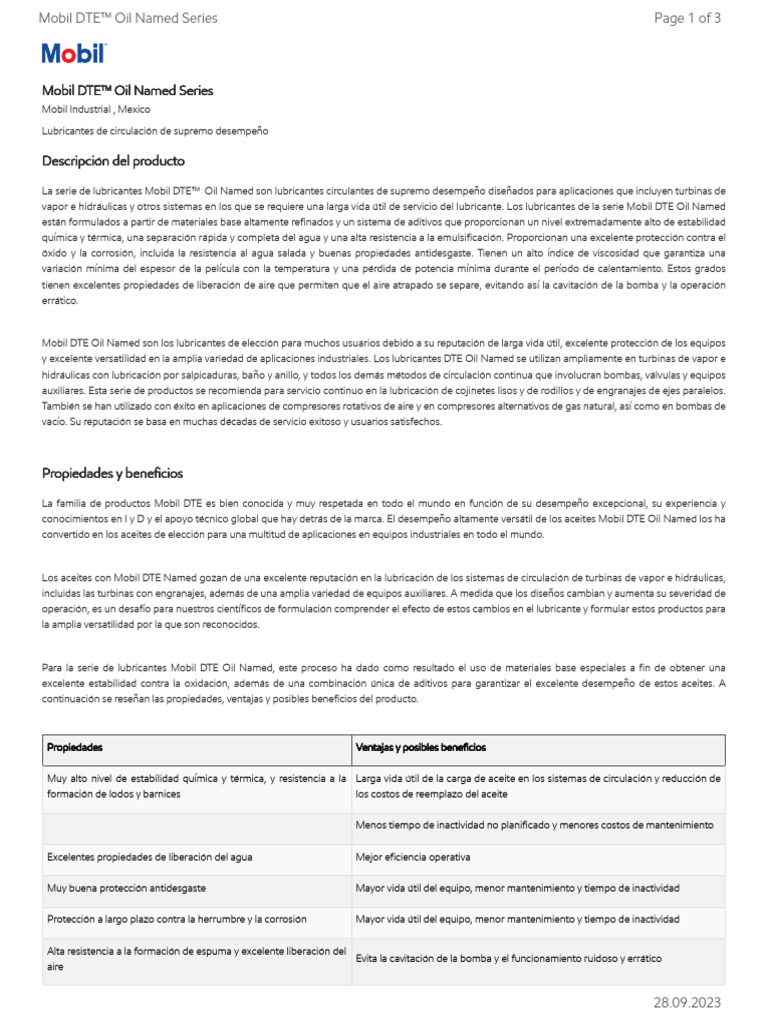 Lubricantes Mobil DTE™ de Alto Rendimiento | PDF | Lubricante | Engranaje