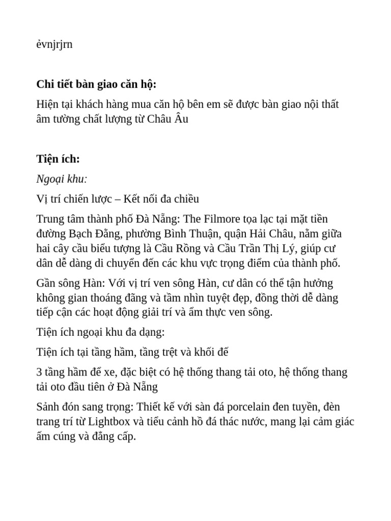 Chi tiết bàn giao căn hộ:: Ngoại khu | PDF