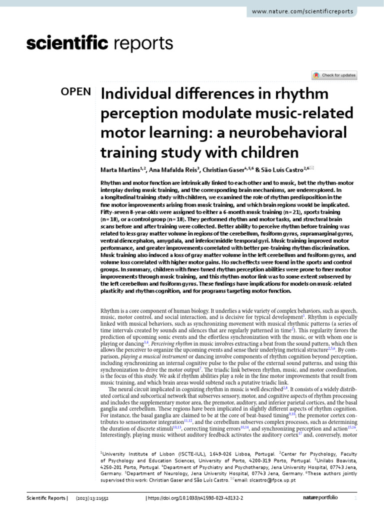 Rhythm Perception and Motor Learning in Children | PDF | Perception ...