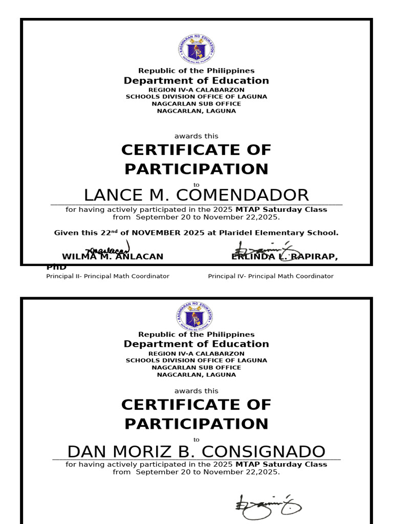 MTAP-CERTIFICATE_2025 | PDF | Public Administration | Asia