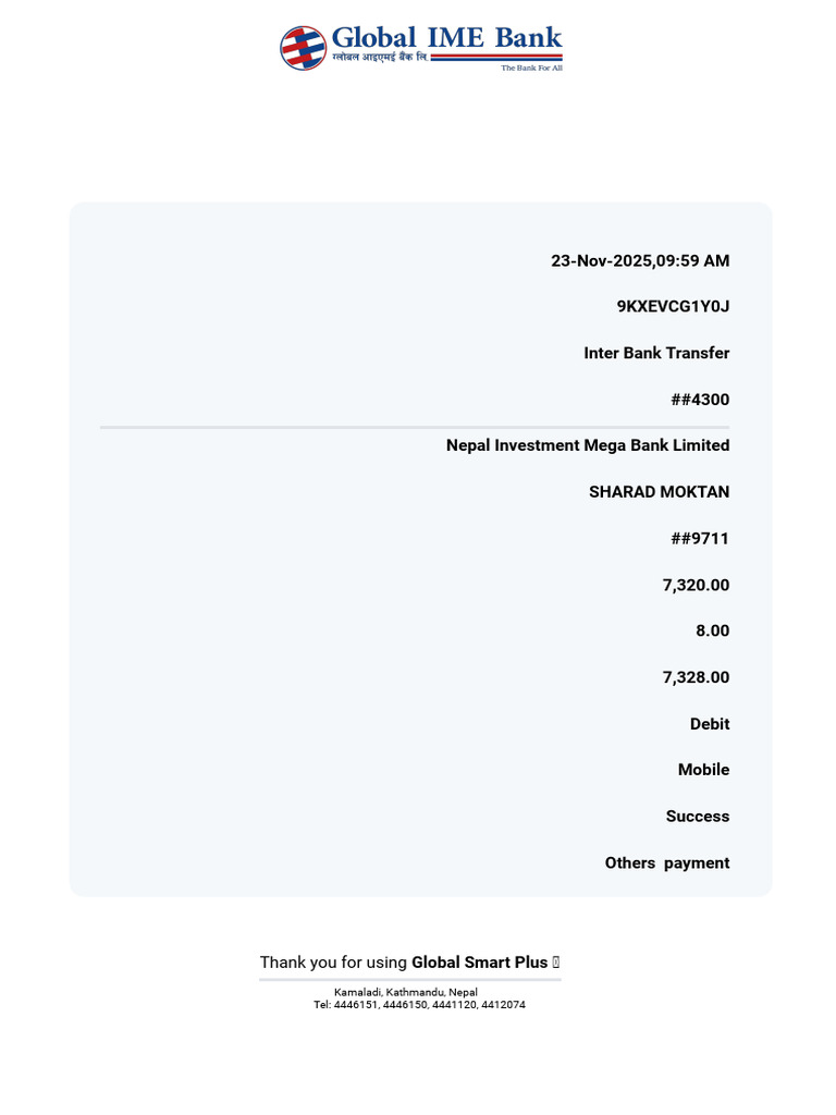 Inter Bank Transfer Payment Receipt | PDF