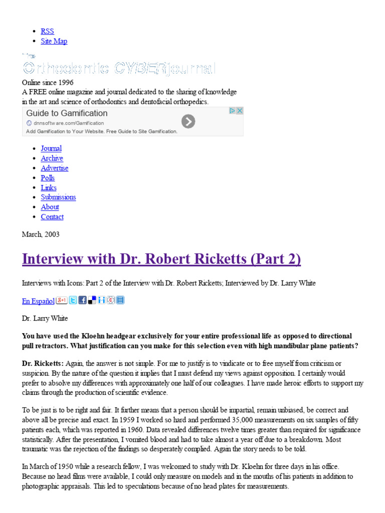 Interview With Ricketts Part 2 - OrthoCyberJournal | PDF