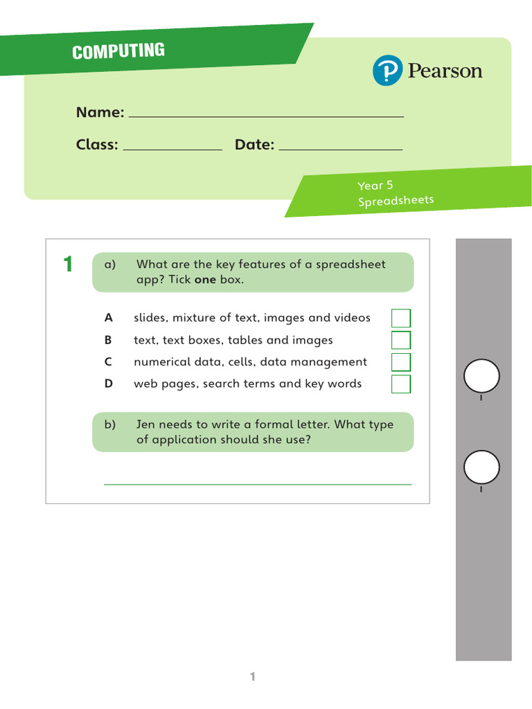Year 5 Spreadsheets Computing Guide | PDF | Spreadsheet | Application ...