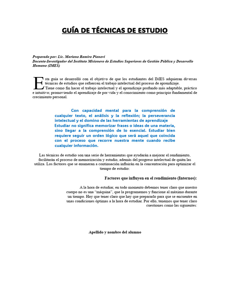 Técnicas de Estudio Efectivas para Estudiantes | PDF | Aprendizaje ...
