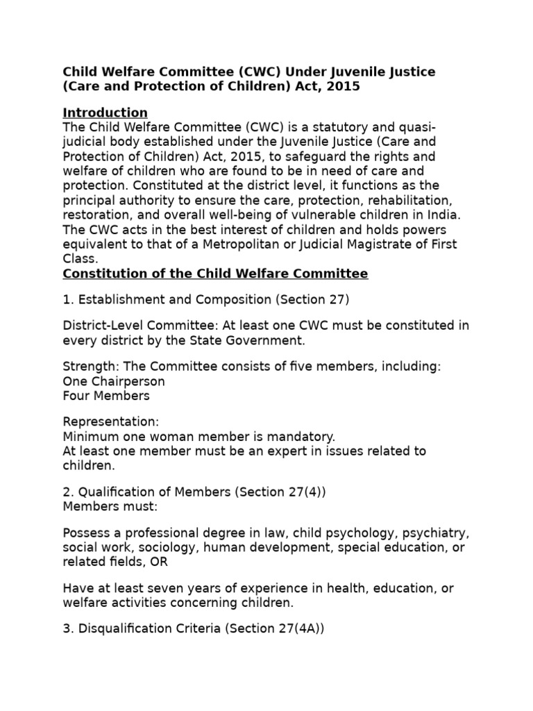 Child Welfare Committee (CWC) | PDF | Social Institutions | Public Law