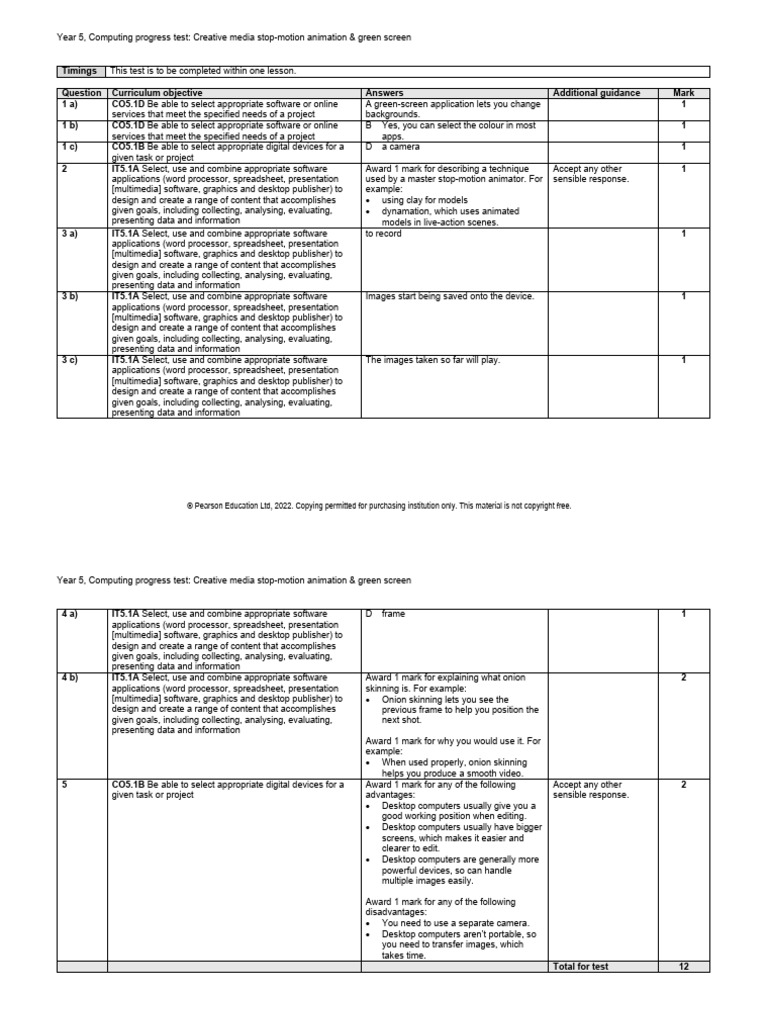Year 5 Computing Test: Animation Skills | PDF | Application Software ...