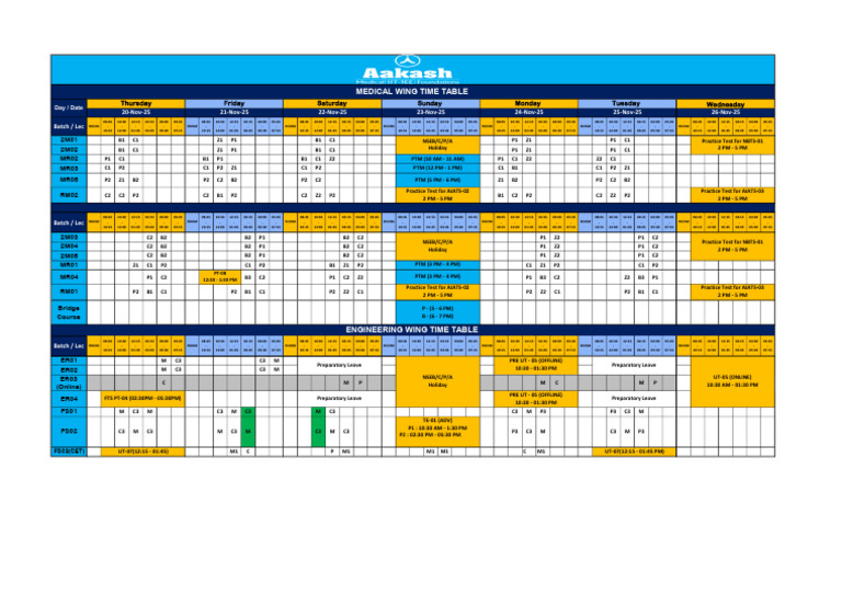 Amravati Branch Time Table 20th Nov - 26th Nov | PDF