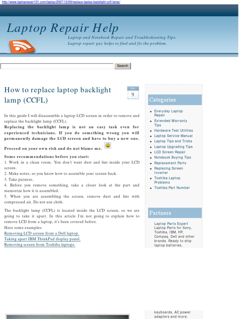 How To Replace Laptop Backlight Lamp (CCFL) | PDF | Backlight | Laptop