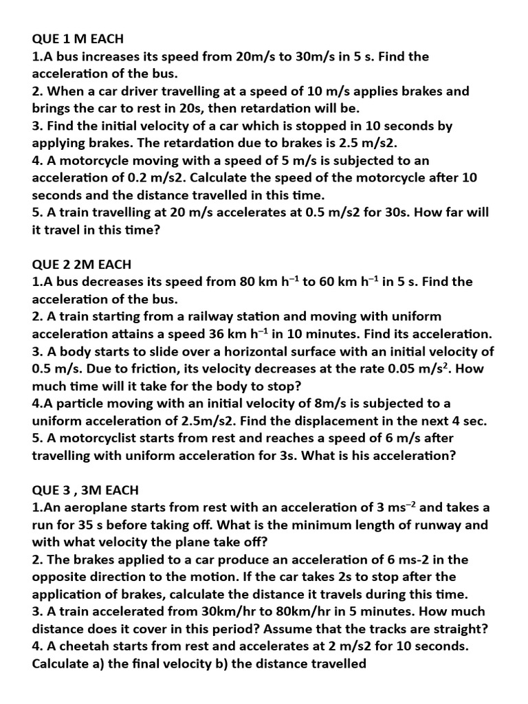 Vehicle Acceleration and Deceleration Problems | PDF | Acceleration | Speed
