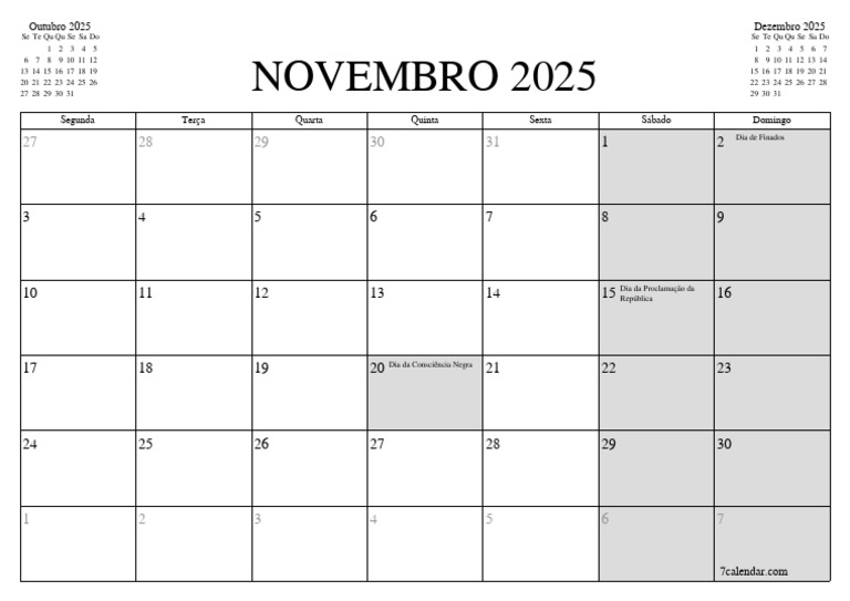 Calendário de Novembro 2025 | PDF