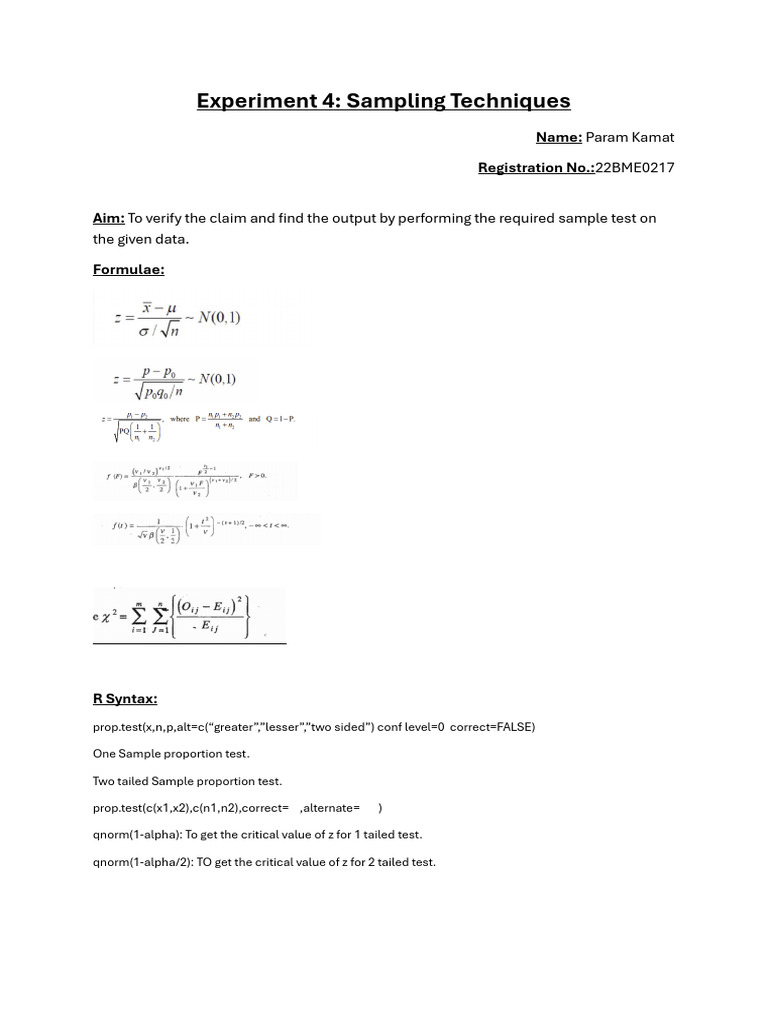 Experiment 4 | PDF | P Value | Student's T Test