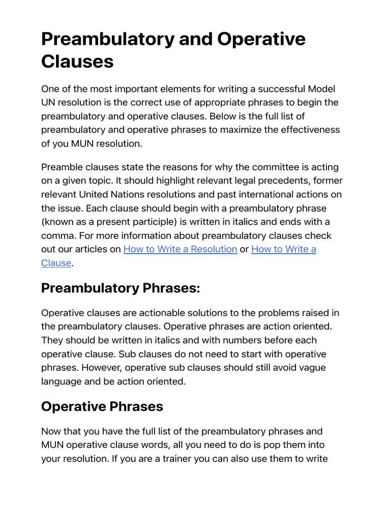 Preambulatory & Operative Clauses Guide | PDF