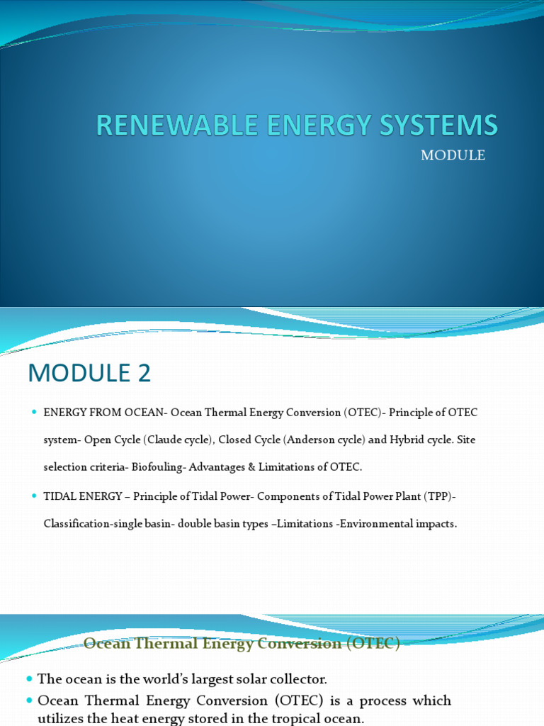 Ocean Energy: OTEC & Tidal Power Overview | PDF | Tide | Oceans