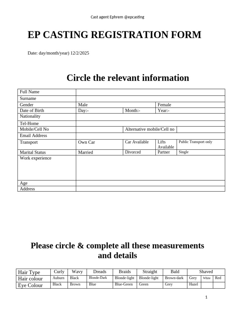 EP Casting Registration Form Details | PDF