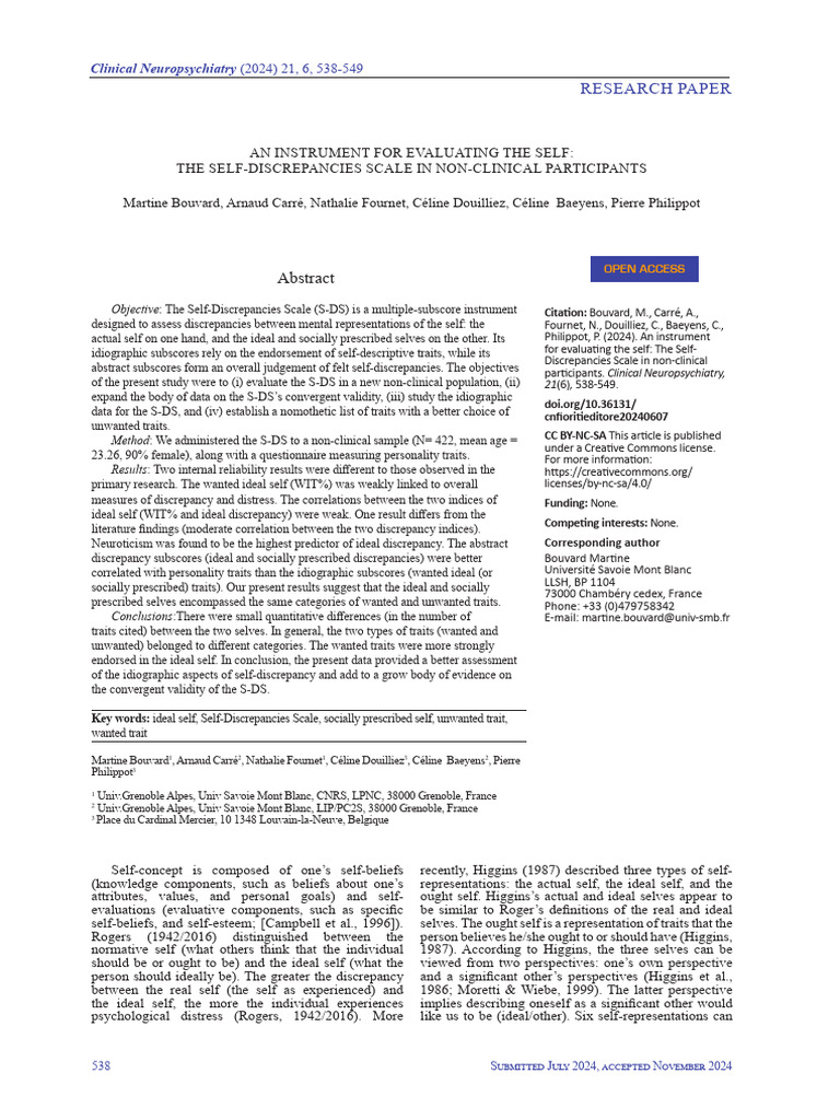 Evaluating Self-Discrepancies Scale | PDF | Mental Health | Behavioural ...