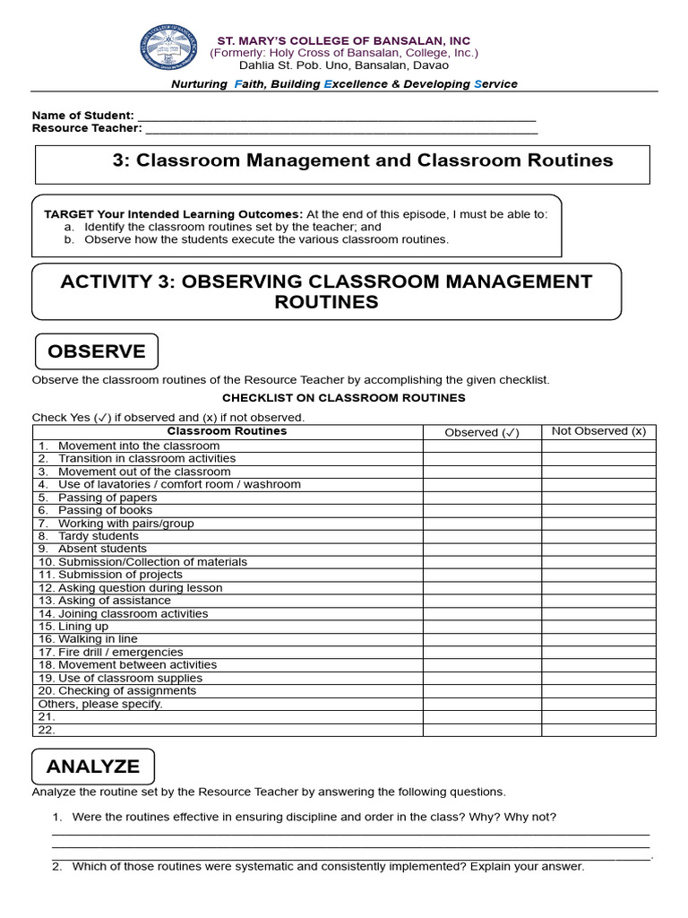 Week-3-FS1 | PDF | Classroom | Classroom Management