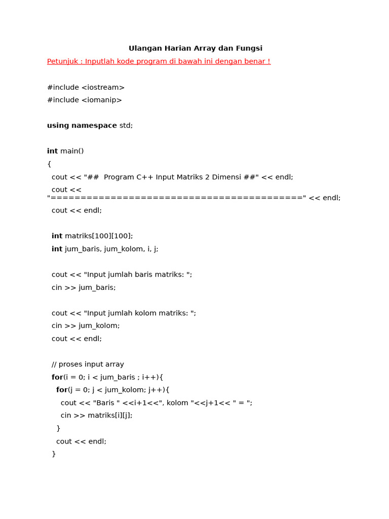 Program C++ Input Matriks 2D | PDF