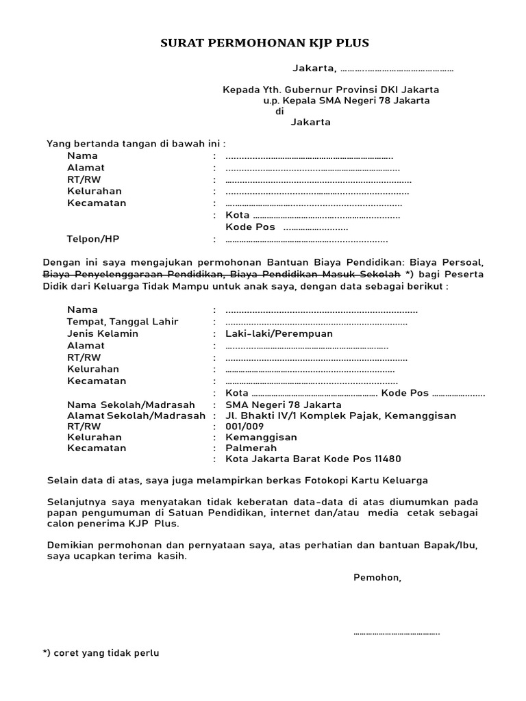 Permohonan KJP Plus untuk Pendidikan | PDF