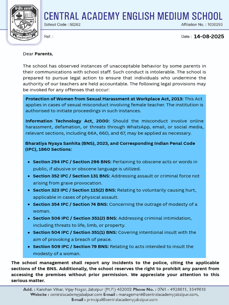 Notice Regarding Inappropriate Behavior | PDF