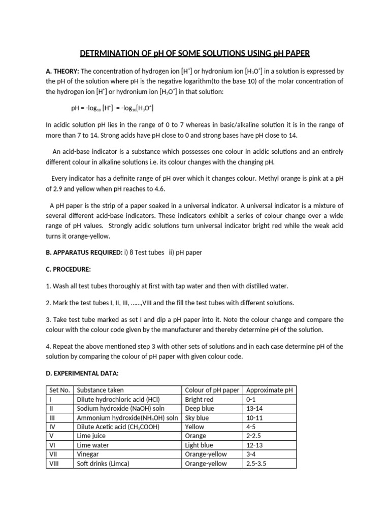 Detrmination of Ph of Some Solutions Using Ph Paper | PDF | Ph | Acid