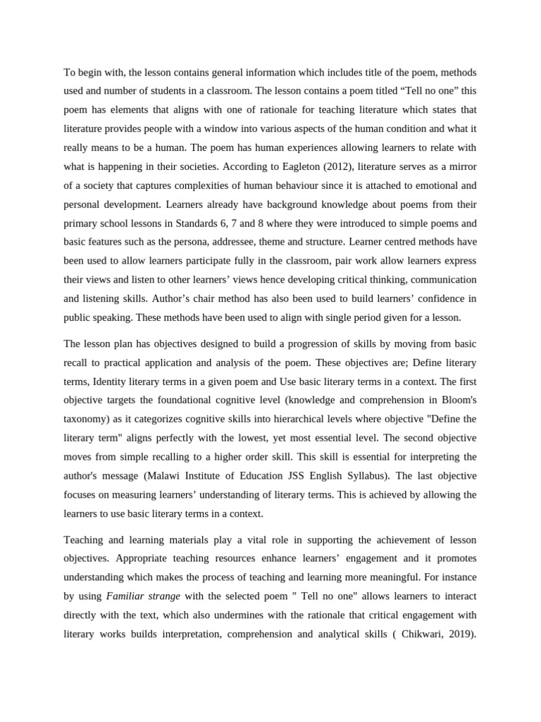 Lesson Plan Analysis | PDF | Learning | Critical Thinking