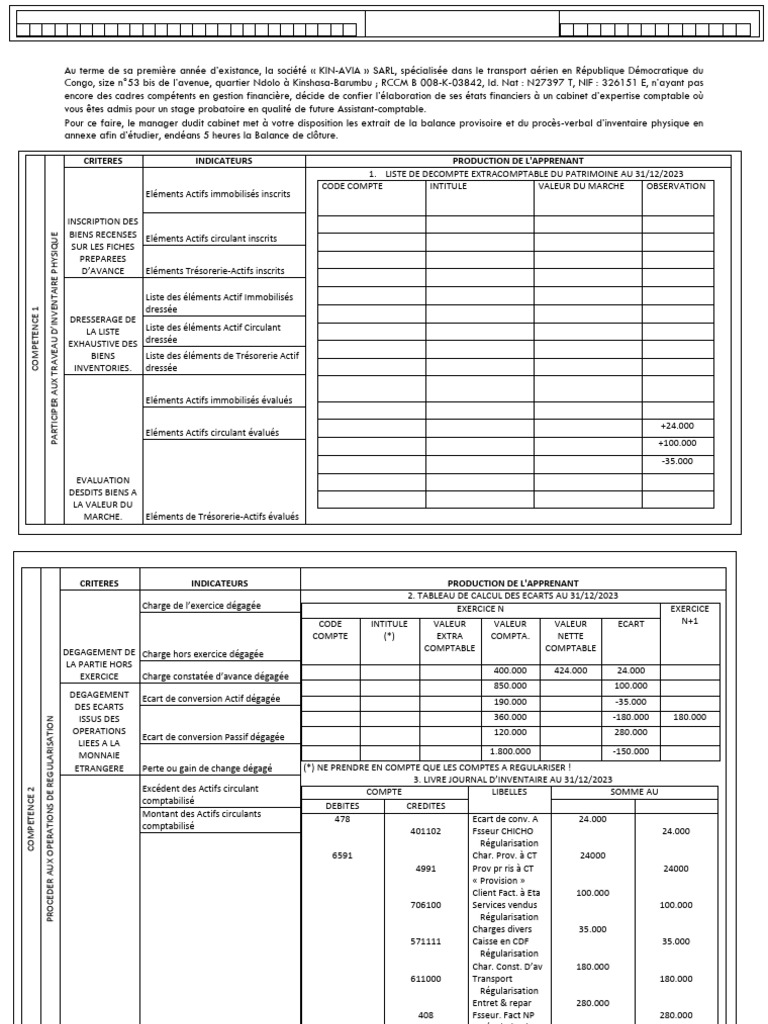 Établissement de la Balance de Clôture KIN-AVIA | PDF | Facture ...
