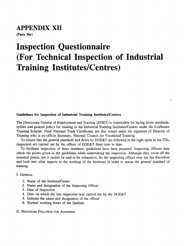 INSPECTION QUESTIONNAIRE_FOR TECHINICAL INSPECTION | PDF