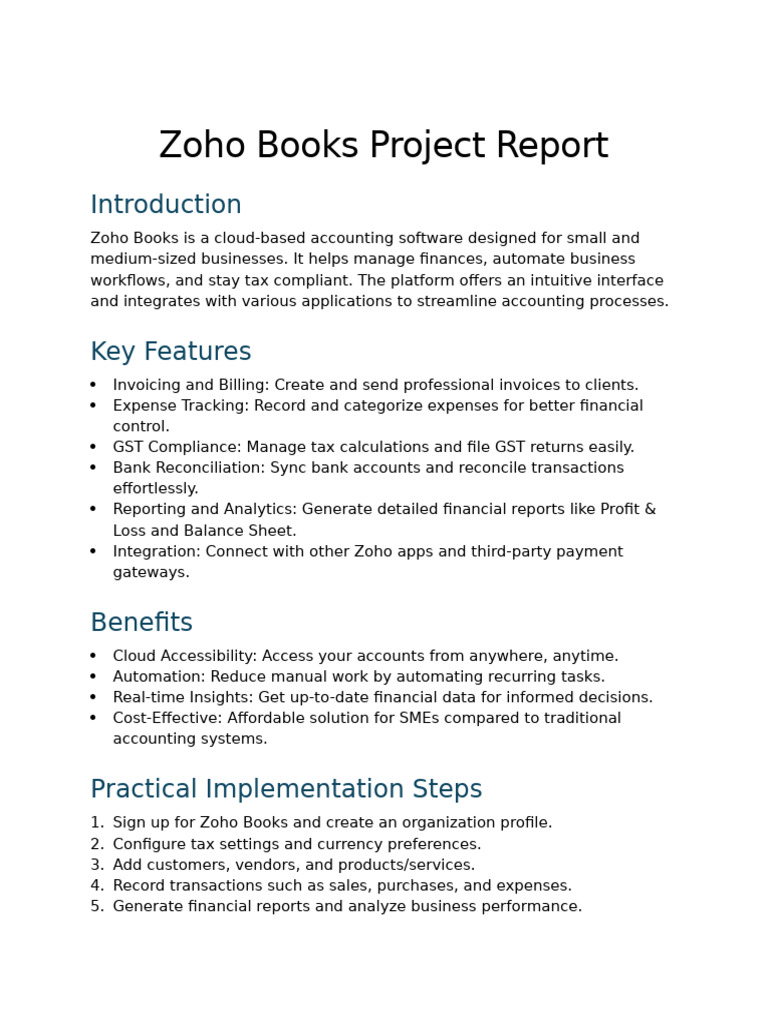 Zoho Books: Essential Project Report | PDF