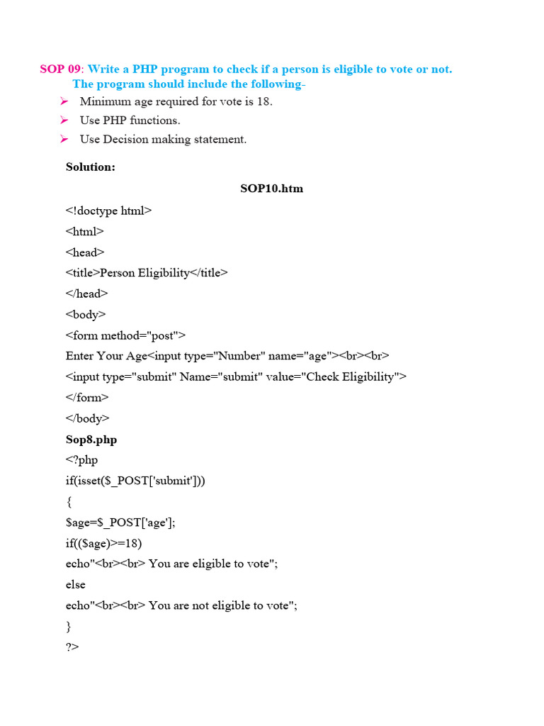 PHP Voting Eligibility and Marks Program | PDF