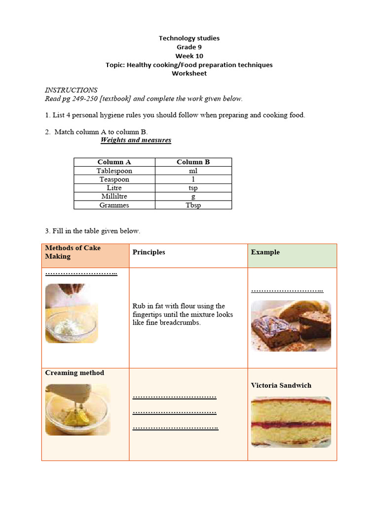 Tec g9 Healthy Cooking Worksheet Week 10 Mrs Soorjonowa | PDF ...