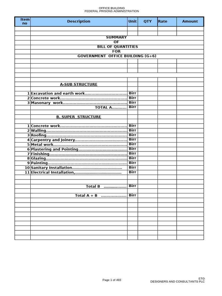 Government Office Building Bill of Quantities | PDF | Concrete ...