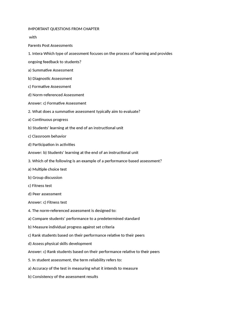 Key Assessment Questions and Answers | PDF | Educational Assessment ...
