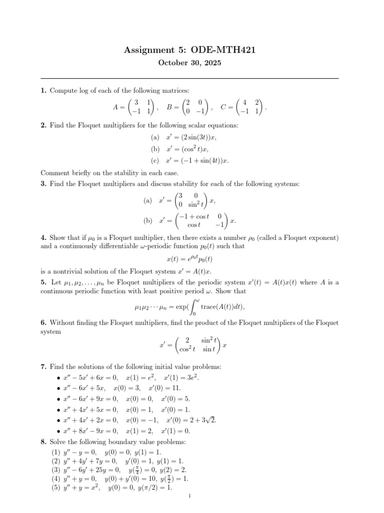Assignment 5 MTH421 | PDF | Differential Calculus | Differential Equations