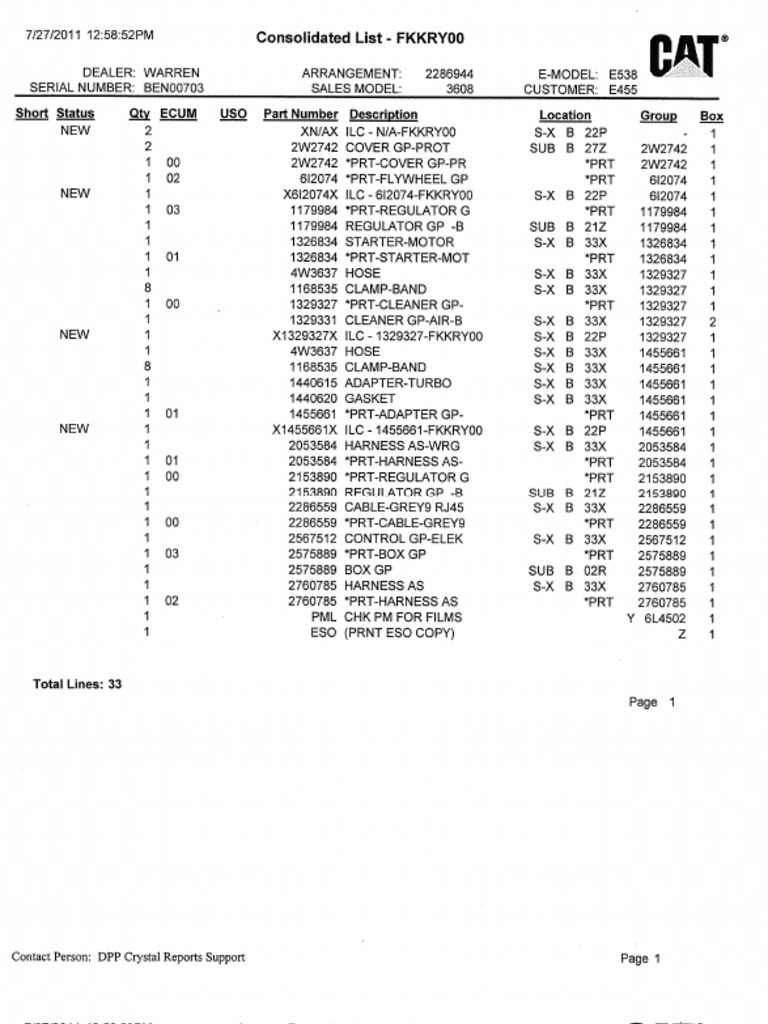 A9. Engine - Cat Consolidated List Information | PDF