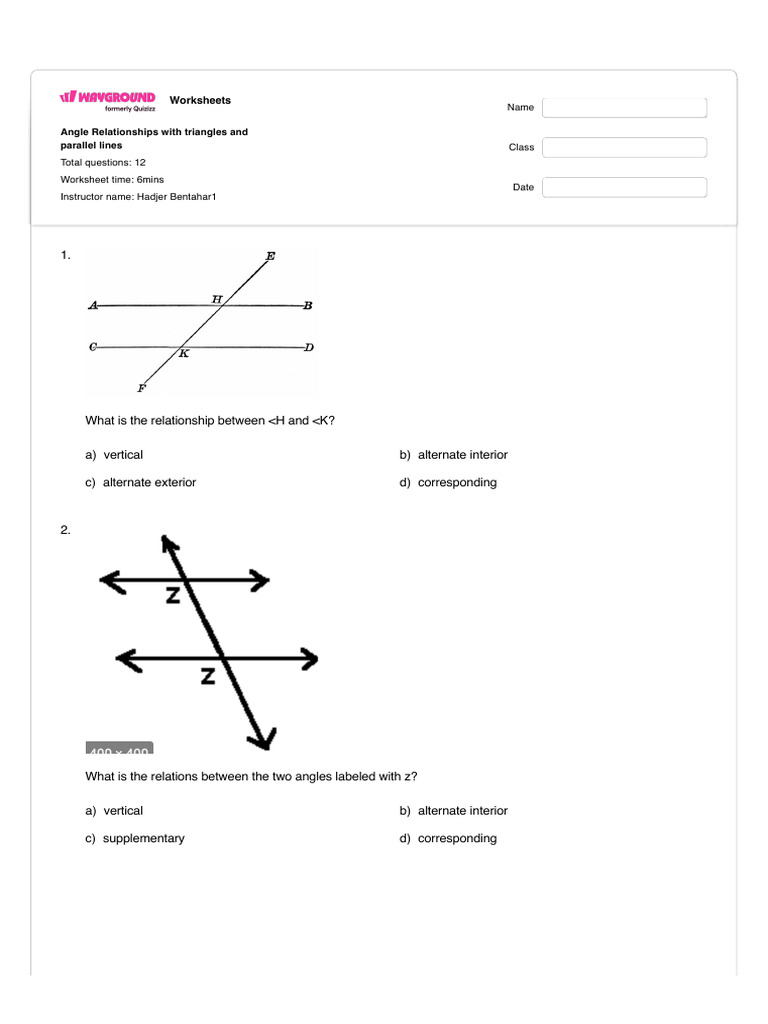 Angle Relationships With Triangles and Parallel Lines Wayground | PDF ...