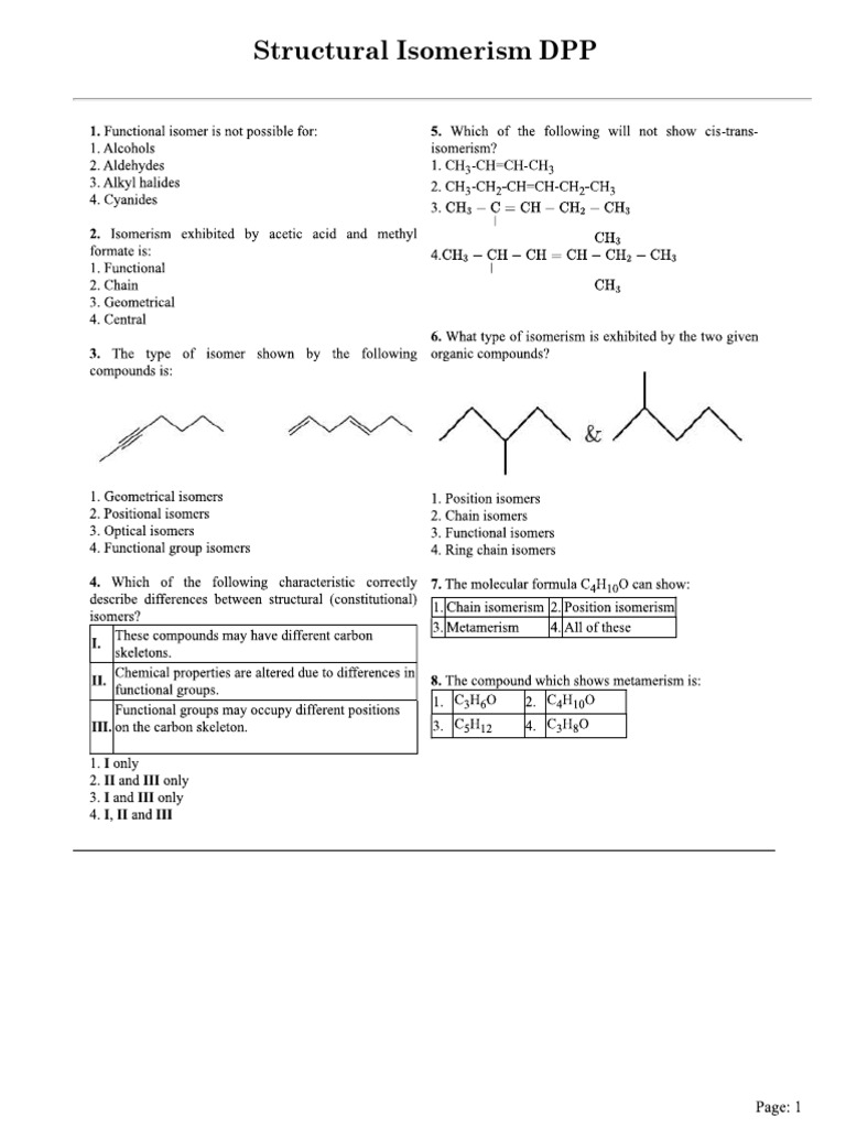Structural Isomerism Answer Key | PDF