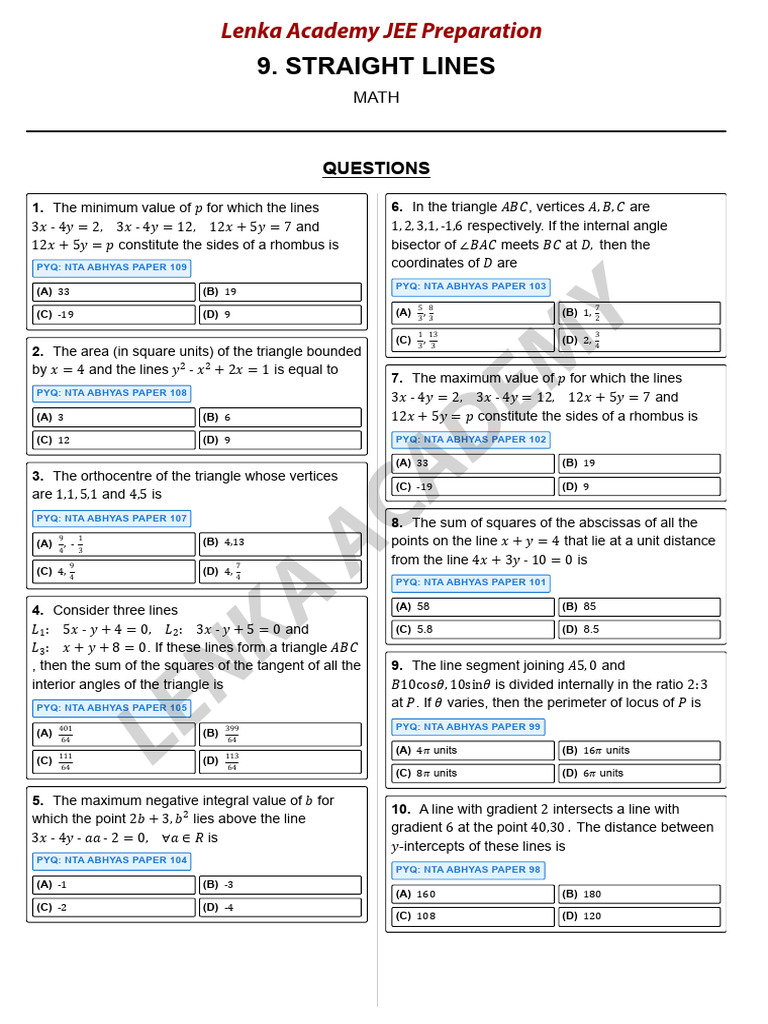 Math Questions on Straight Lines | PDF | Triangle | Area