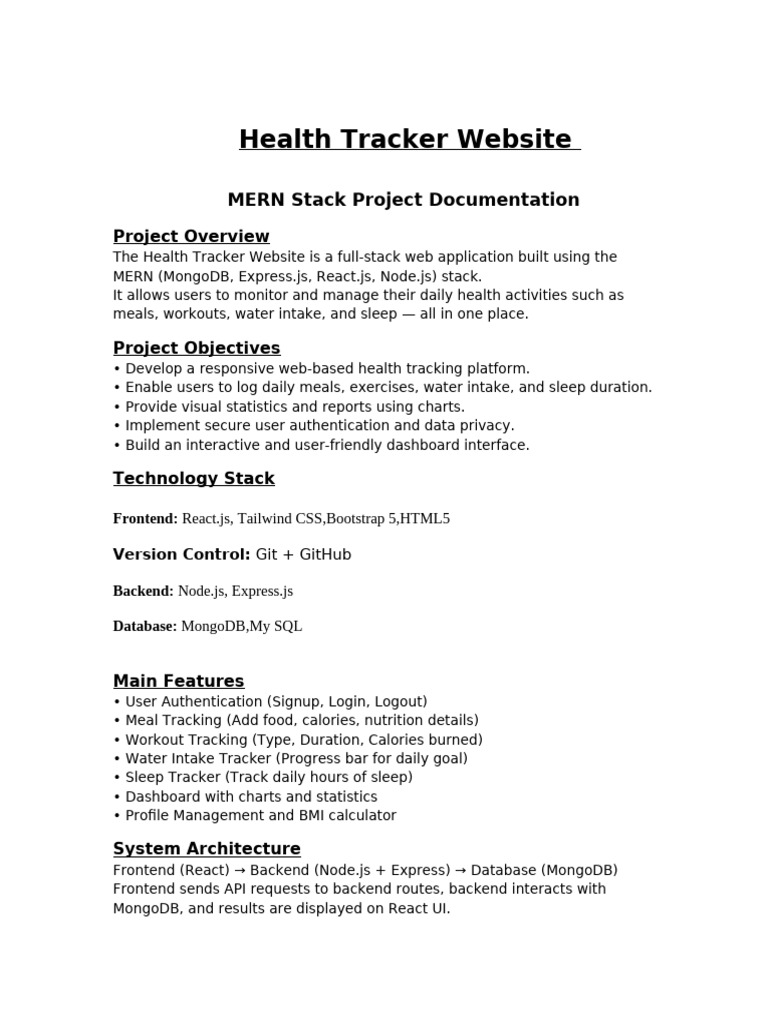 MERN Stack Health Tracker App Guide | PDF | Web Application | Databases