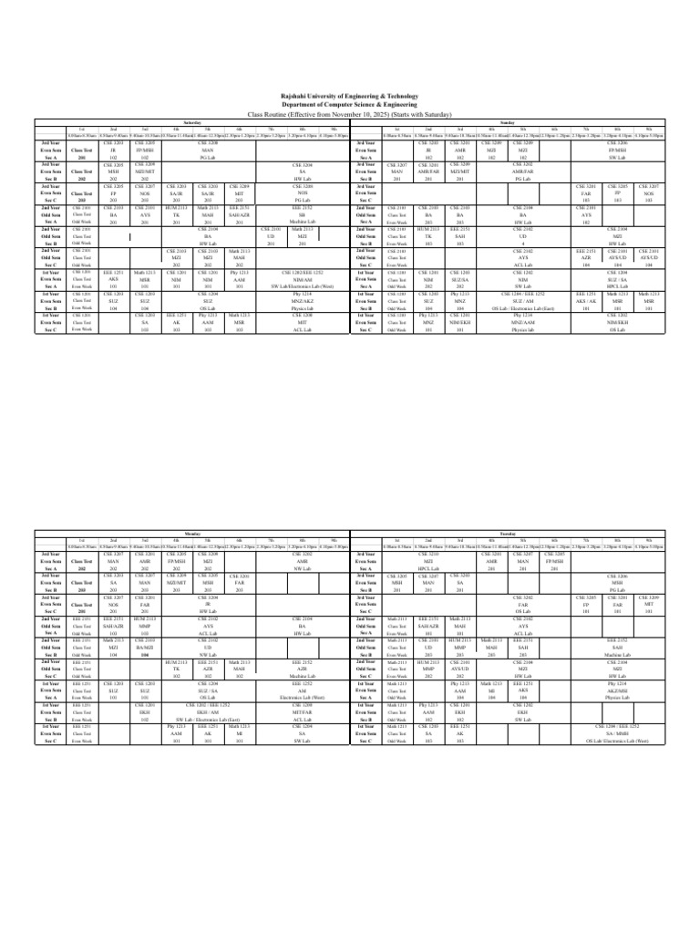 CSE Updated Routine[w.e.f 10-11-2025] v4 | PDF