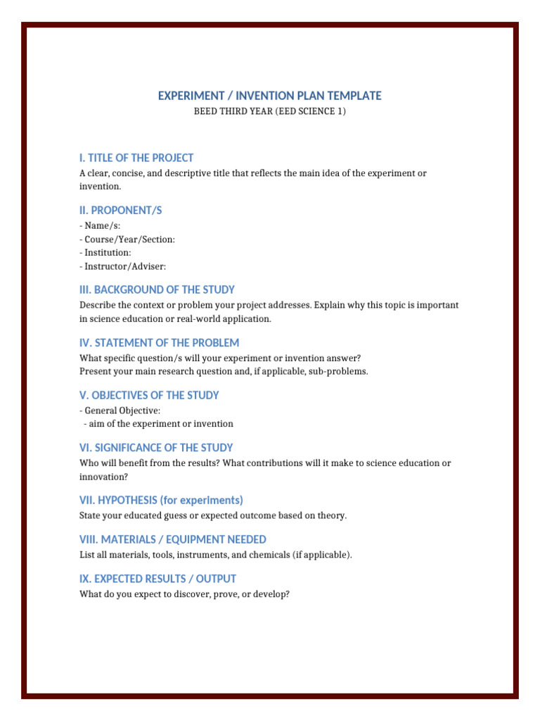 Science Themed Experiment Invention Plan | PDF
