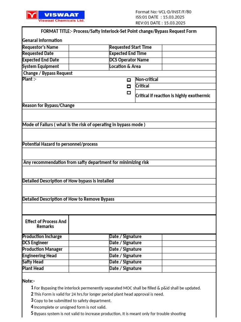 Safety Interlock Bypass Request Form | PDF