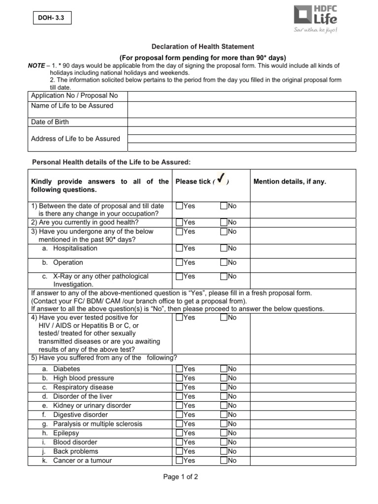 Health Declaration for Insurance Proposal | PDF | Clinical Medicine ...