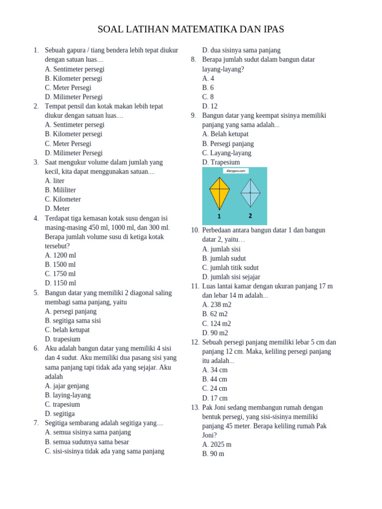 Soal Latihan Matematika dan IPAS | PDF