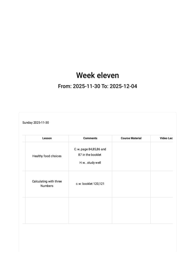 Weekly Plan (13) | PDF