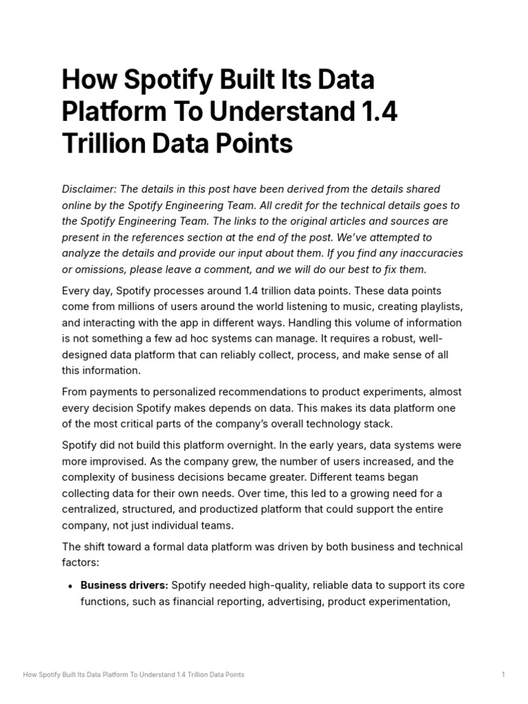 Spotify's Data Platform for 1.4 Trillion Points | PDF | Spotify ...